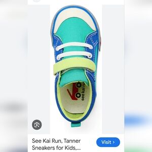 See Kai Run Kids Teal and Blue Canvas Sneakers with Lime Accents